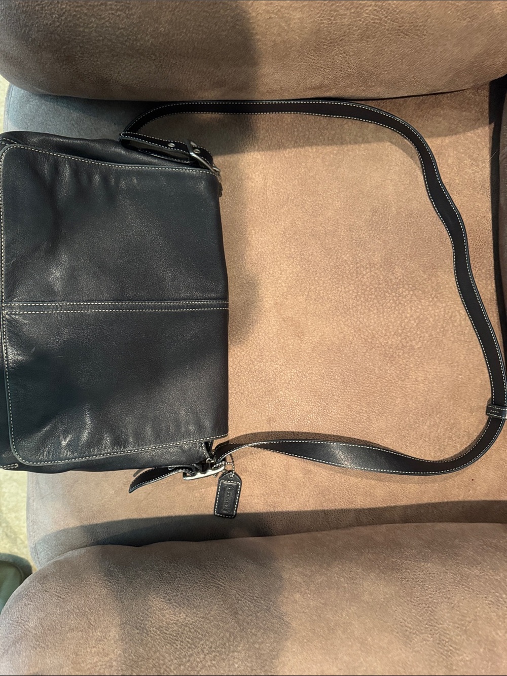 Coach Black Leather Crossbody with White Contrast Stitching